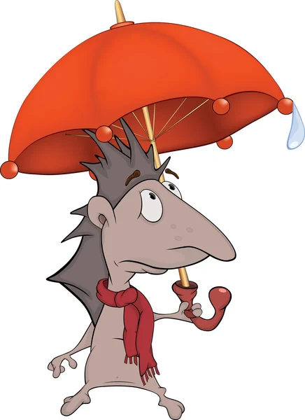 傘を持つハリネズミ。漫画 — ストックベクタ