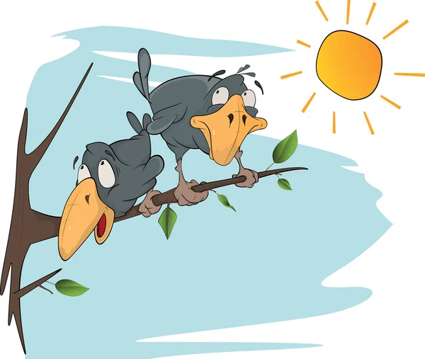 Two cheerful ravens. Cartoon — Stock Vector