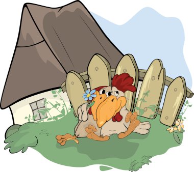 About a hen and a cock.Family. Cartoon clipart