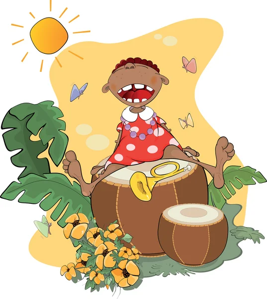 The African American girl the musician. Cartoon — Stock Vector