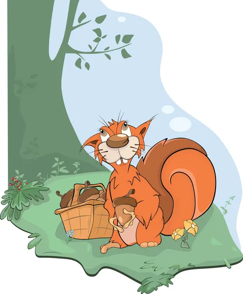 Eichhörnchen und Eicheln. Karikatur — Stockvektor