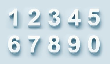 3d white numbers set clipart