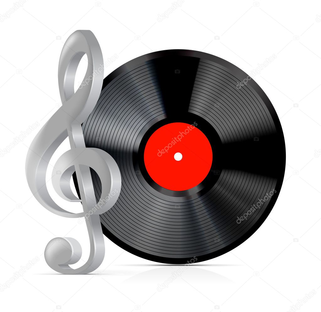 Vinyl record plate with treble clef