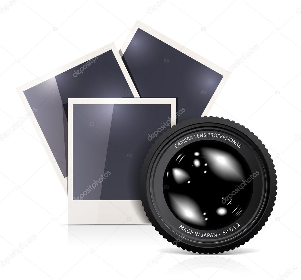 Lens with photo frame on white