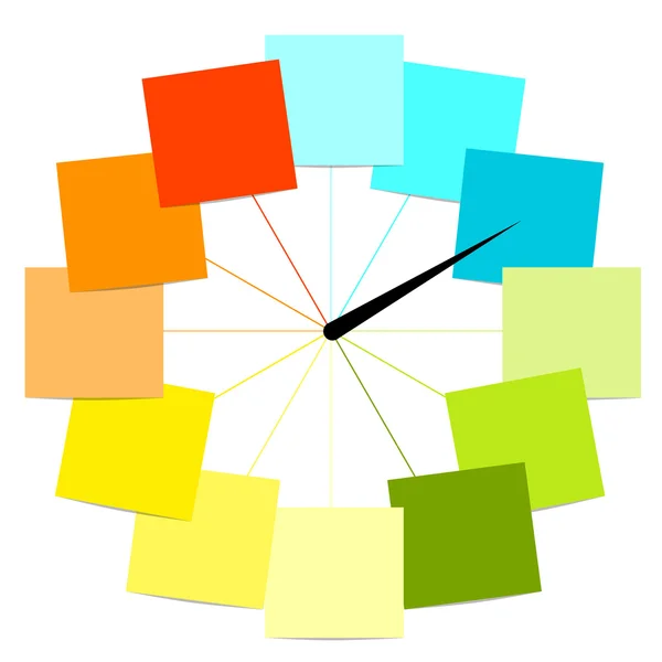Conception d'horloge créative avec des autocollants pour votre texte — Image vectorielle