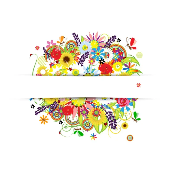 夏の花の花束とギフト カードのデザイン — ストックベクタ