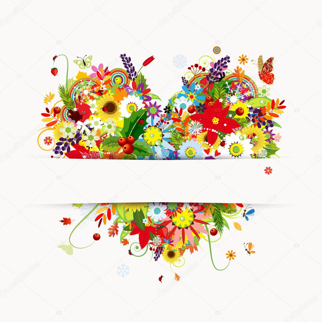 Gift card design with floral heart, four seasons Stock Vector Image by