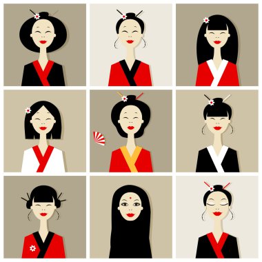 Asyalı kadın portreleri, toplama tasarım için