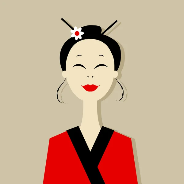 あなたの設計のためのアジアの女性の肖像画 — ストックベクタ