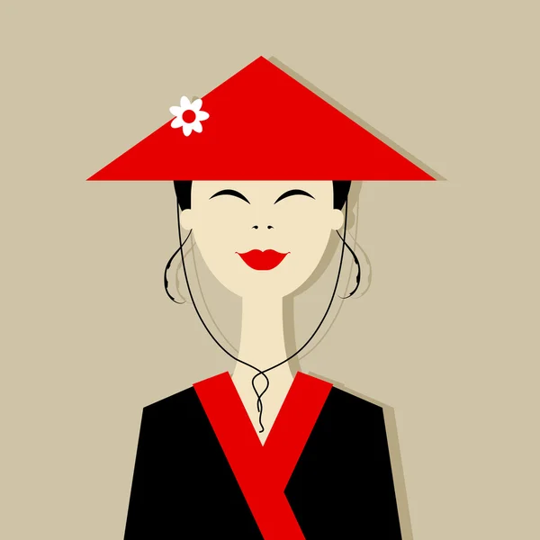 Asiatisk kvinna porträtt för din design — Stock vektor
