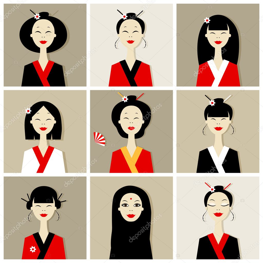 Asian women portraits, collection for your design