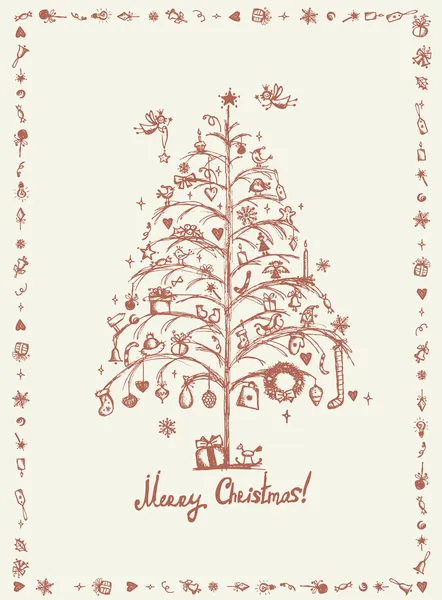 Cartão de Natal, desenho de esboço para o seu design — Vetor de Stock