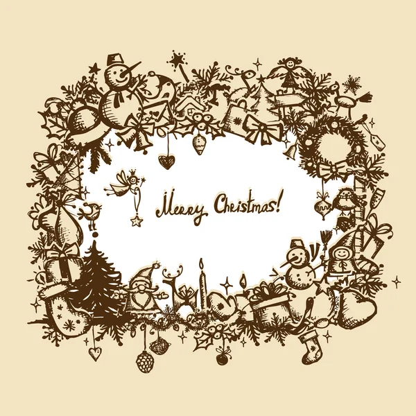 Christmas frame, sketch drawing for your design — Stock Vector