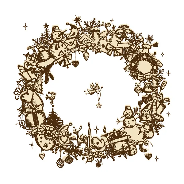 Vánoční rám, skica, kresba pro návrh — Stockový vektor