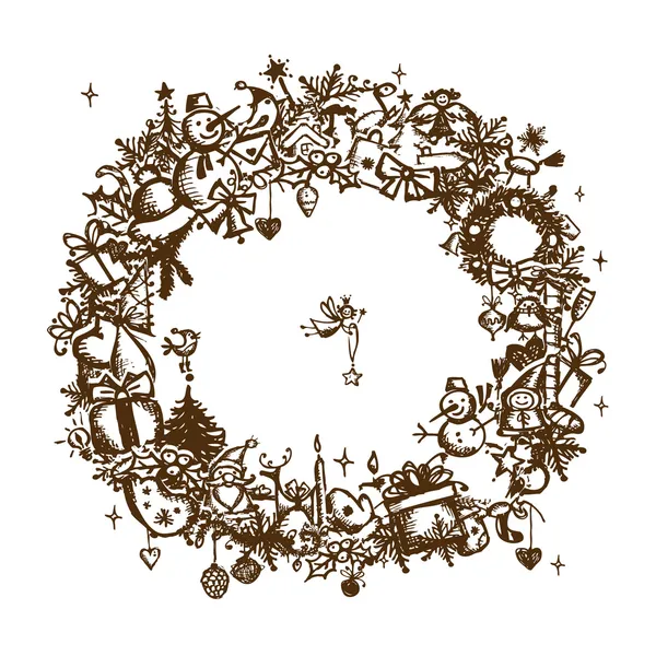 Vánoční rám, skica, kresba pro návrh — Stockový vektor