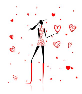 Sevgililer Günü. Büyük kırmızı kalbi olan kız.