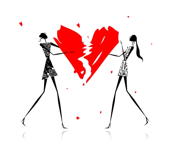 Valentine day. Girls with broken heart — Stock Vector