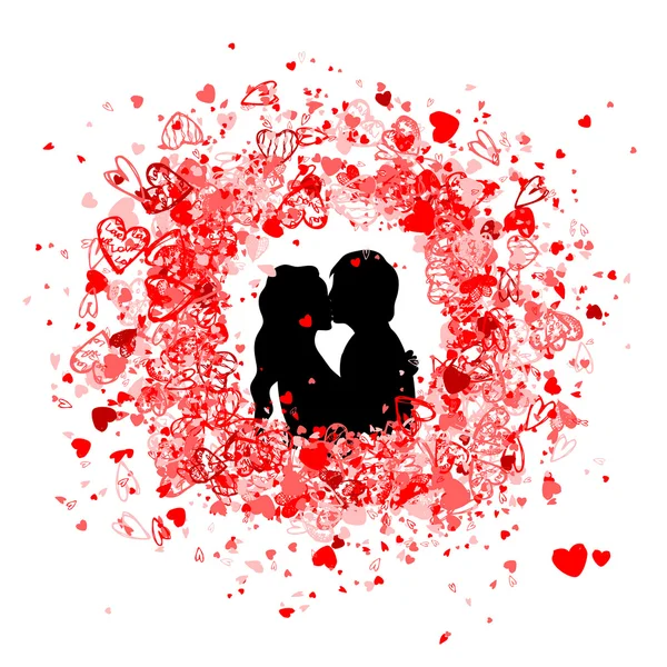 Diseño de marco de San Valentín con silueta de pareja — Vector de stock