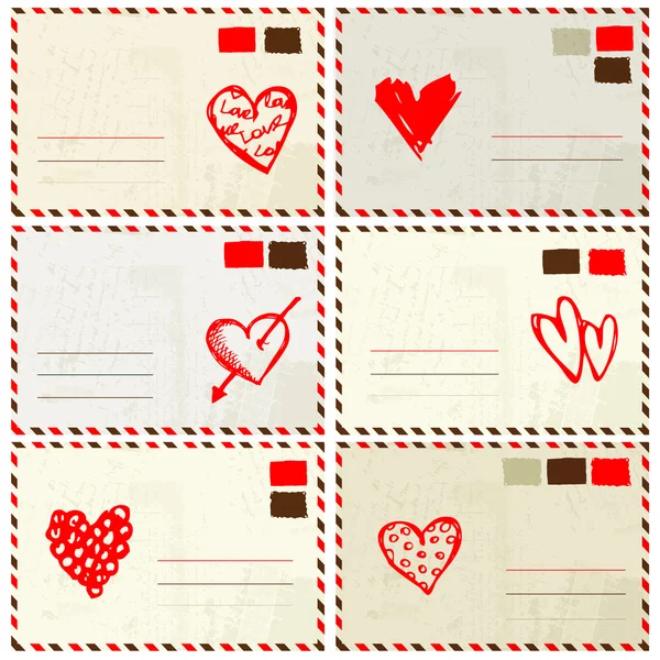 红色的心情人节信封素描和地方为您的文本 — 图库矢量图片
