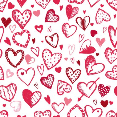 Seamless pattern with valentine hearts, sketch drawing for your design clipart