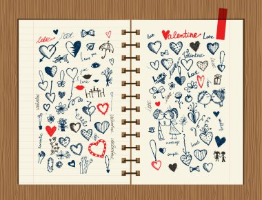 Valentine sketch on notebook sheet for your design clipart