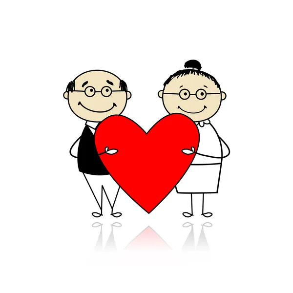 Valentine day. Couple with big red heart for your design — Stock Vector