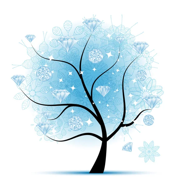 Vinterträd med diamanter för din design — Stock vektor