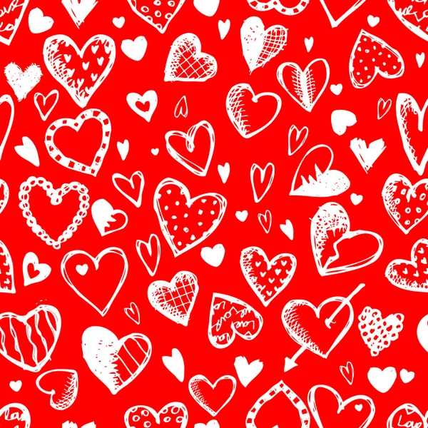 Seamless mönster med valentine hjärtan, skiss teckning för din design — Stock vektor