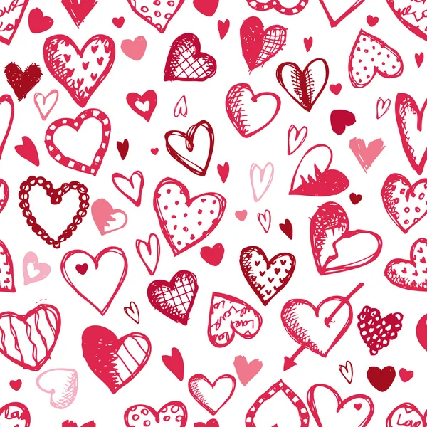 Seamless pattern with valentine hearts, sketch drawing for your design — Stock Vector