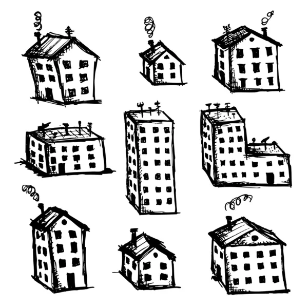 Conjunto de casas boceto para su diseño — Archivo Imágenes Vectoriales