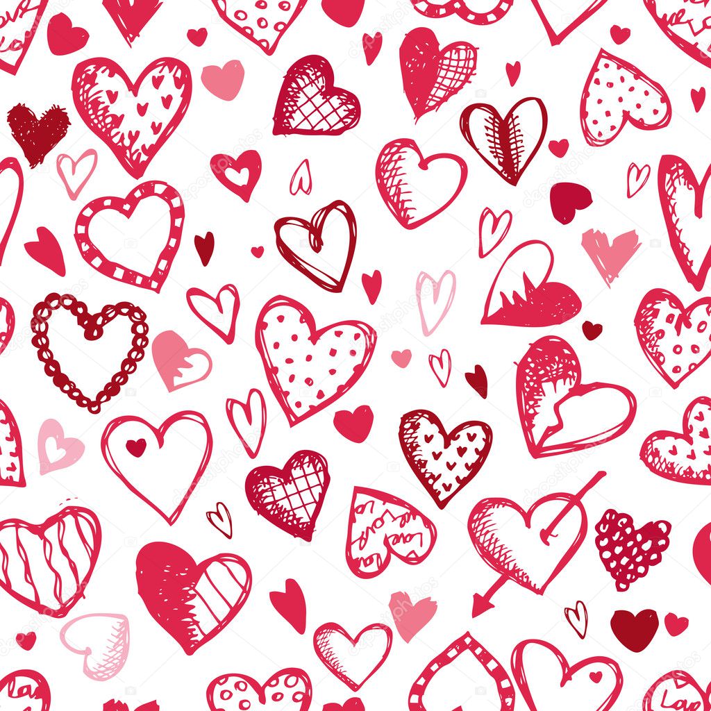 Seamless pattern with valentine hearts, sketch drawing for your design