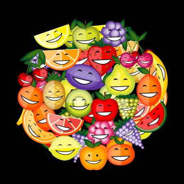 Funny fruit characters smiling together for your design clipart