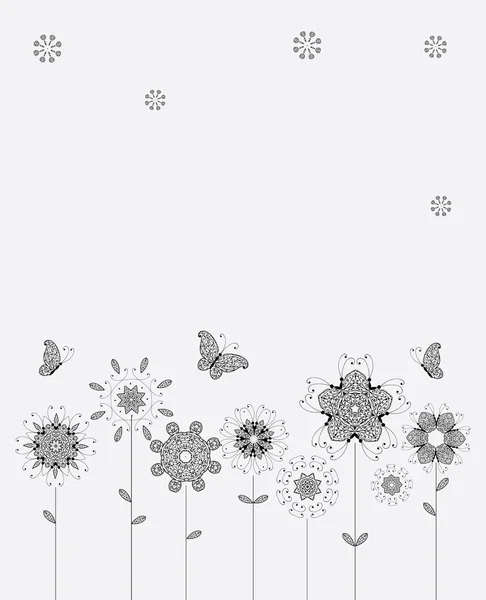 Jarní louka, květiny a motýly pro návrh — Stockový vektor