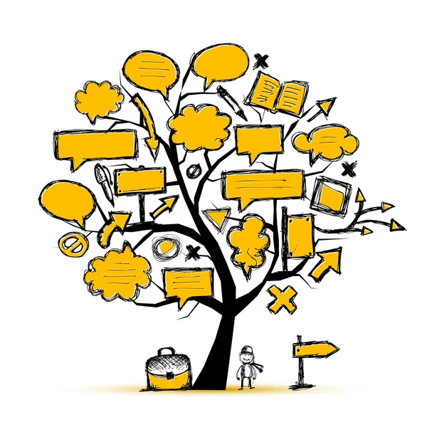 Σκίτσο του δέντρου με βέλη και πλαίσια για το σχέδιό σας — Διανυσματικό Αρχείο
