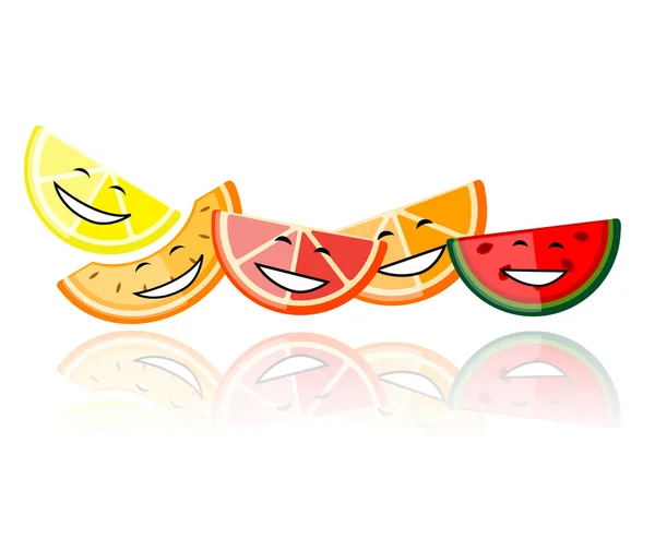 Funny fruits smiling together for your design — Stock Vector