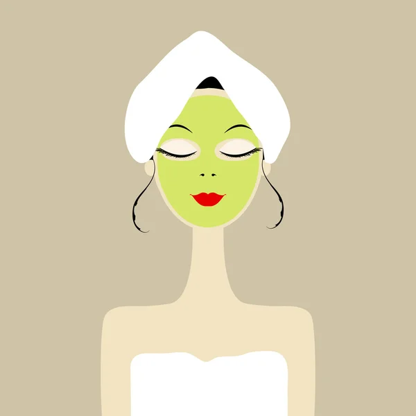 Pretty woman with cosmetic mask on face — Stock Vector