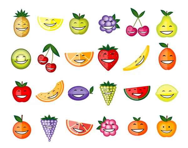Lustige Obst-Charaktere, die für Ihr Design lächeln — Stockvektor