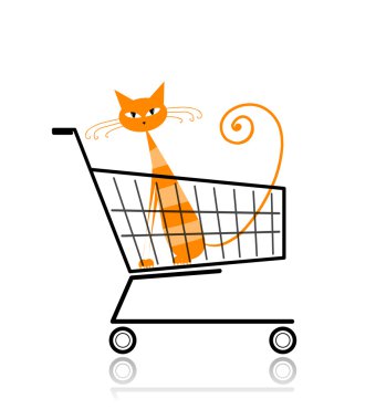 Cute cat in shopping cart for your design clipart