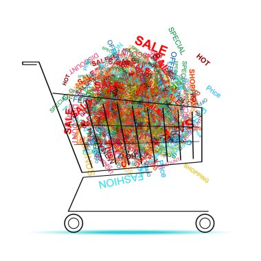 Shopping words in cart for your design clipart