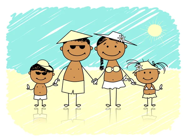Férias de verão. Família feliz na praia — Vetor de Stock