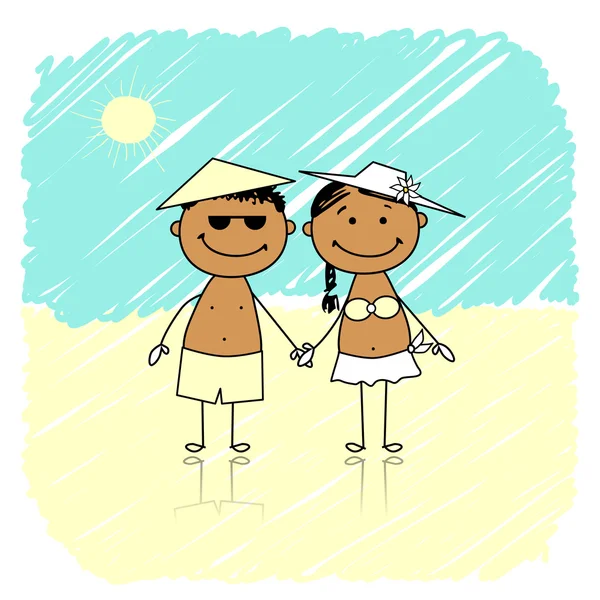 Summer holidays. Happy couple on the beach — Stock Vector