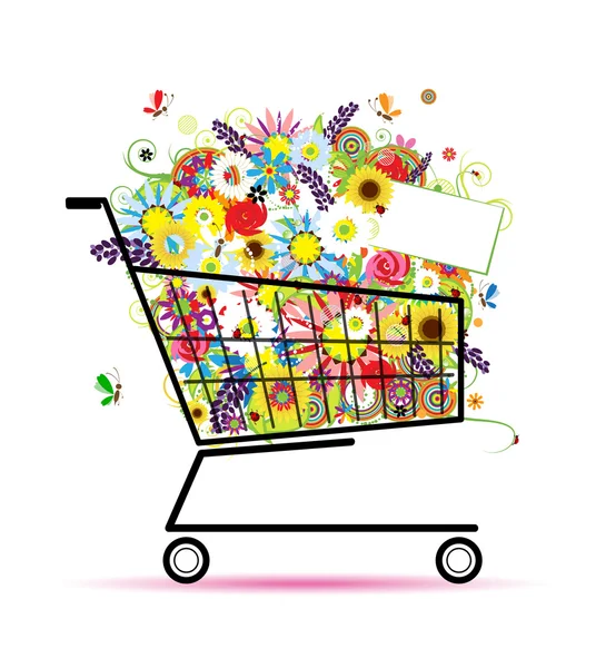 Květinové kytice v nákupní košík pro váš návrh — Stockový vektor
