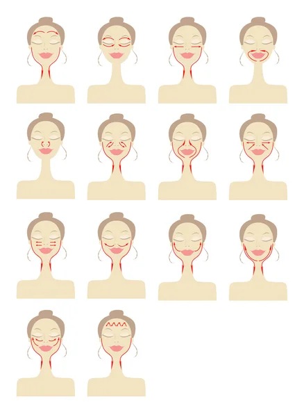Massagelinien auf dem Gesicht der Frau — Stockvektor