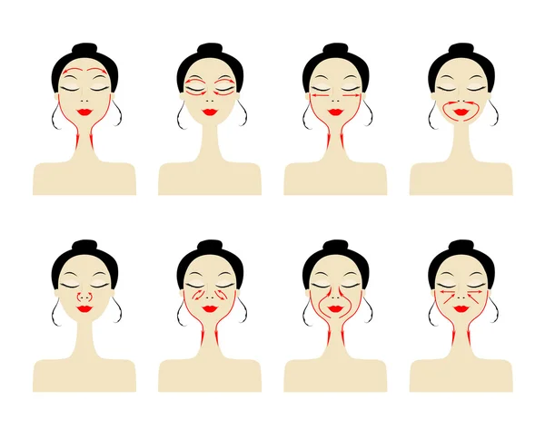 Massage lijnen op vrouw gezicht — Stockvector
