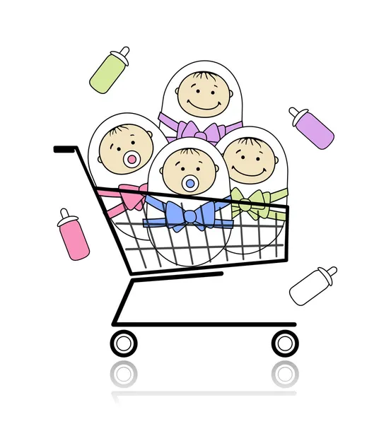 购物篮中的儿童 — 图库矢量图片
