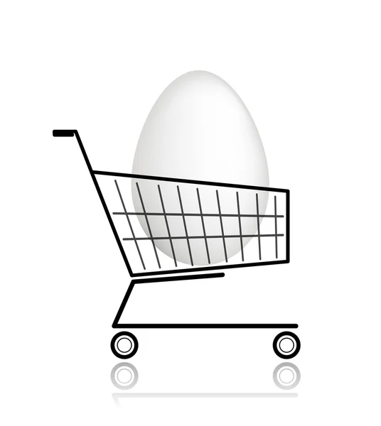 Huevo de Pascua en el carrito de compras para su diseño — Vector de stock