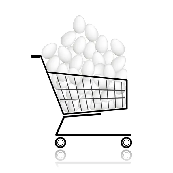 Pile of eggs in shopping cart for your design — Stock Vector