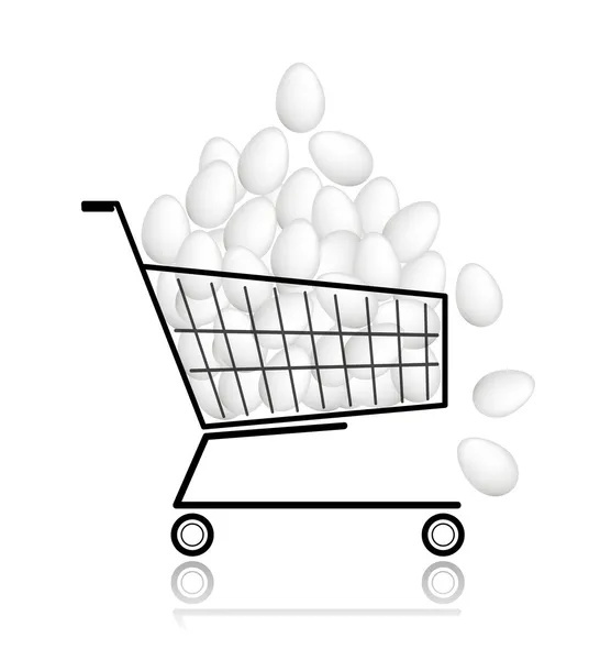 Pile of eggs in shopping cart for your design — Stock Vector
