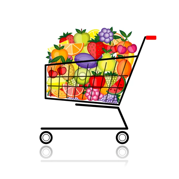 Frutas en el carrito de la compra para su diseño — Vector de stock
