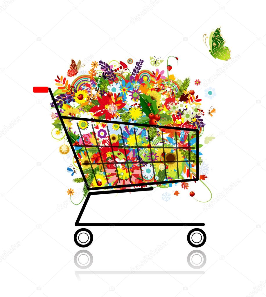 Floral bouquet in shopping cart for your design